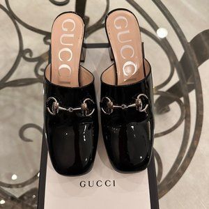 Gucci, Lexie Horsebit Black Patent Leather Mule
